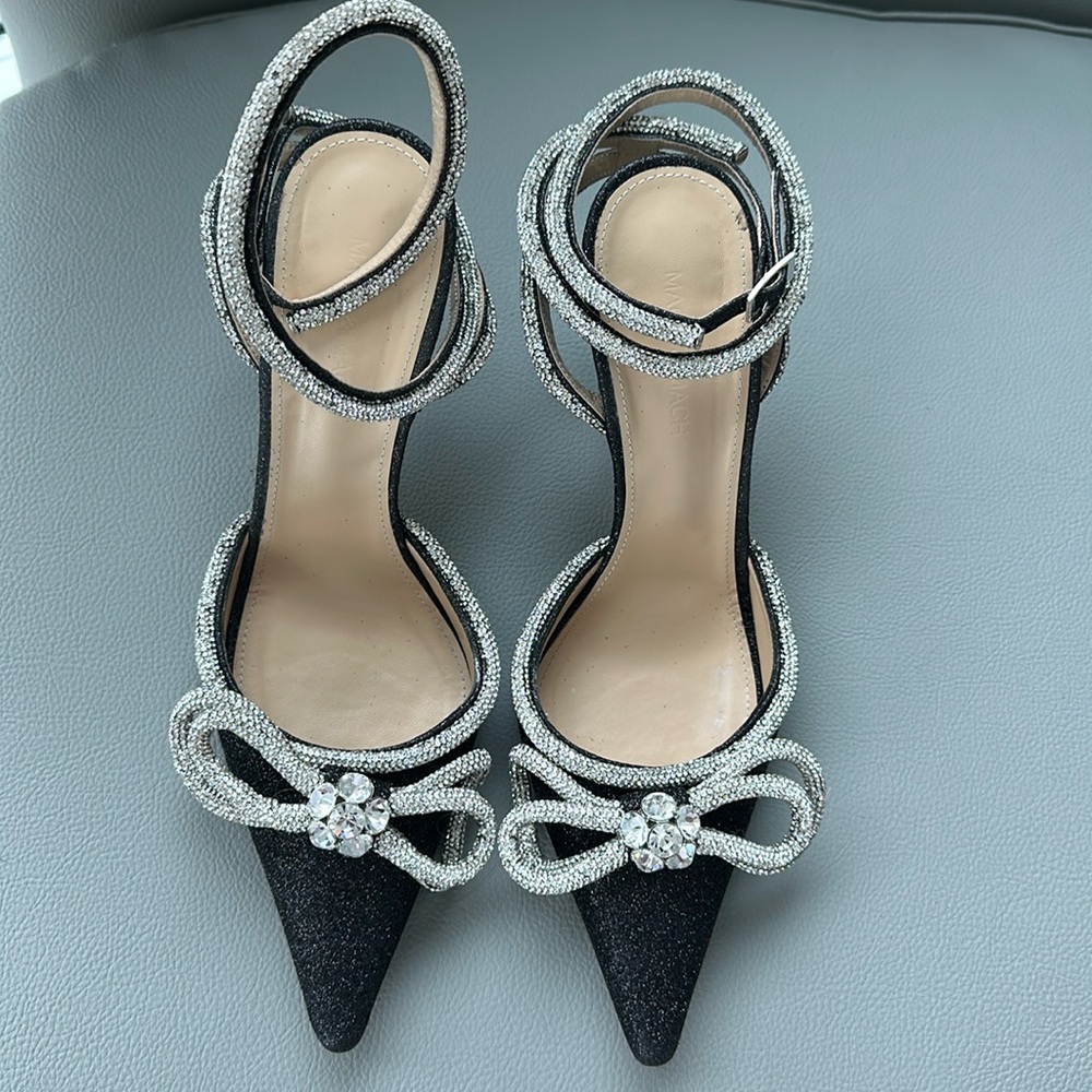 Black Mach & Mach Double Bow Glitter Pumps 100mm heels. Size 41. Authentic
